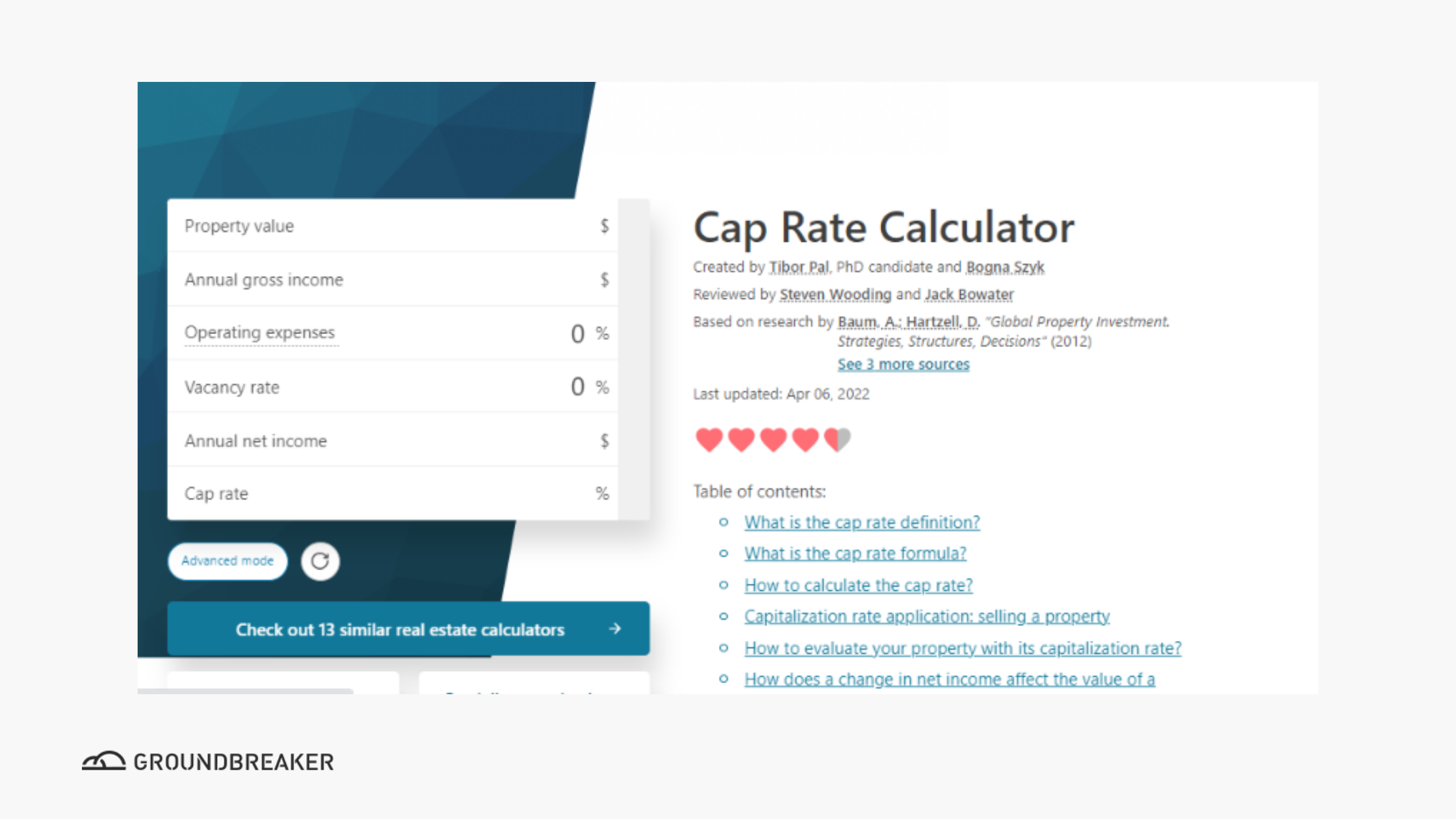 Cap Rate Calculator Screenshot